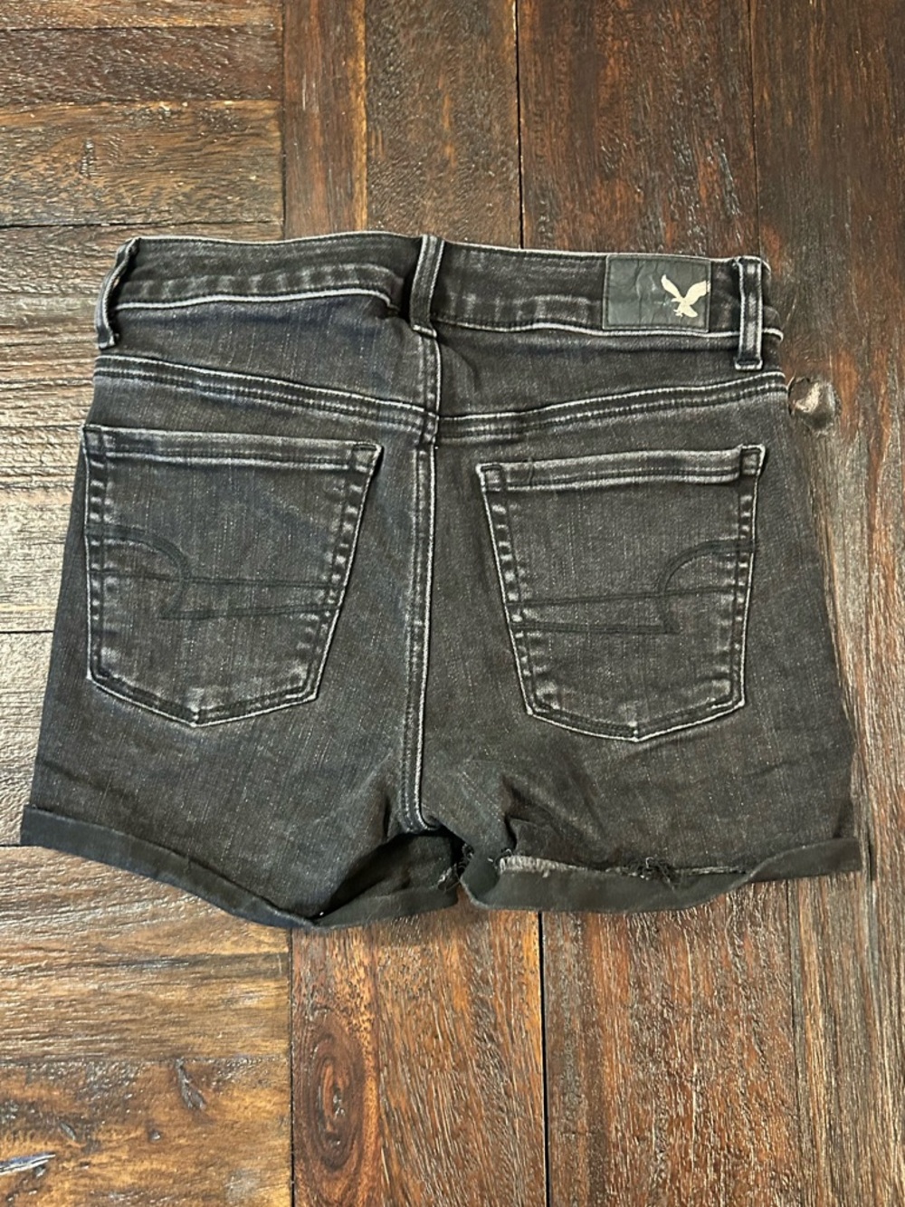 American Eagle Outfitters Washed Black Denim Super Hi Rise Shortie Shorts - Picture 2 of 7